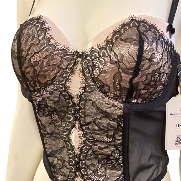 NWT DELICATES Black and Pink Lace Up Bustier, size 36B - Picture 4 of 12